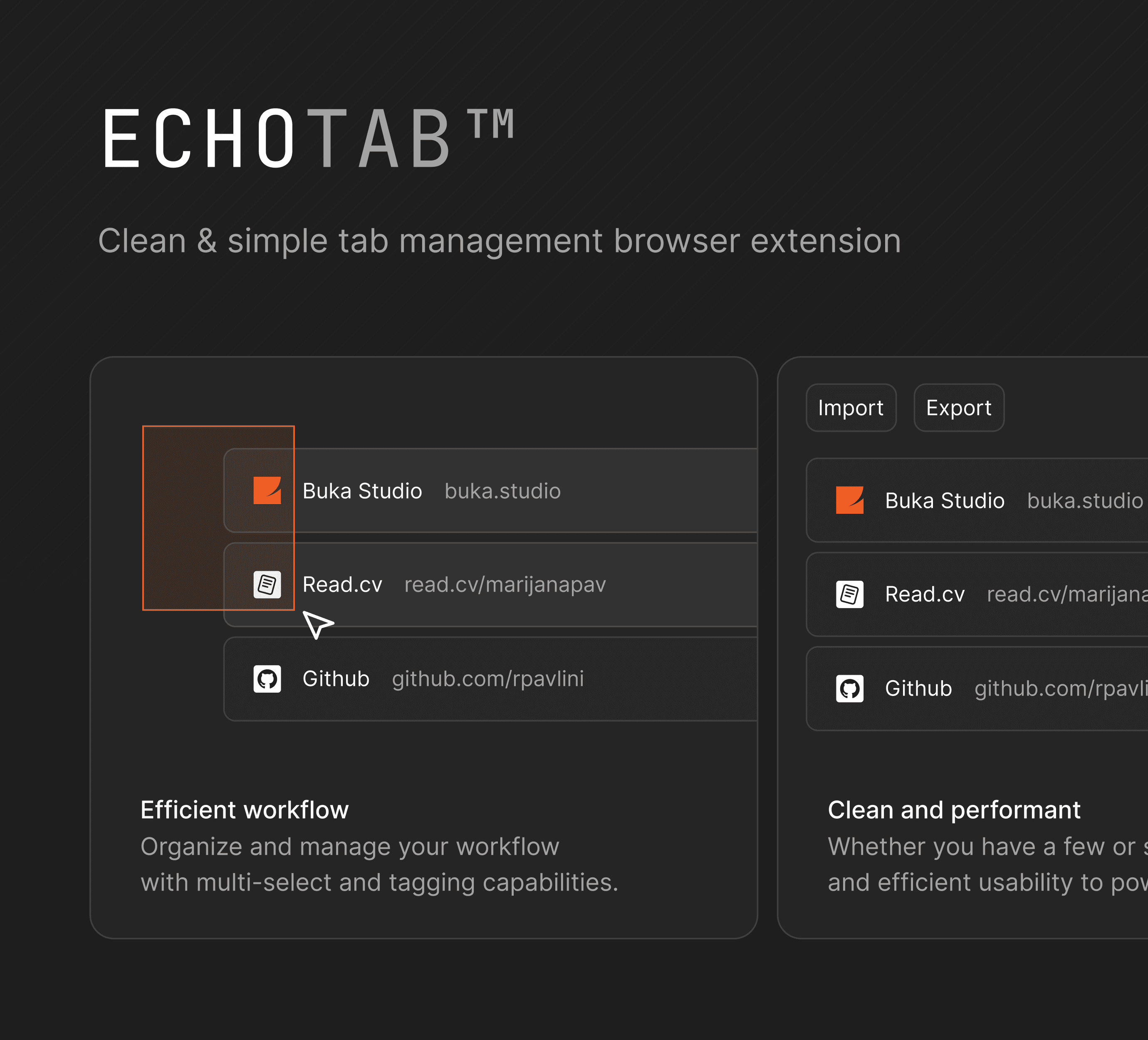 EchoTab Chrome Extension Landing page