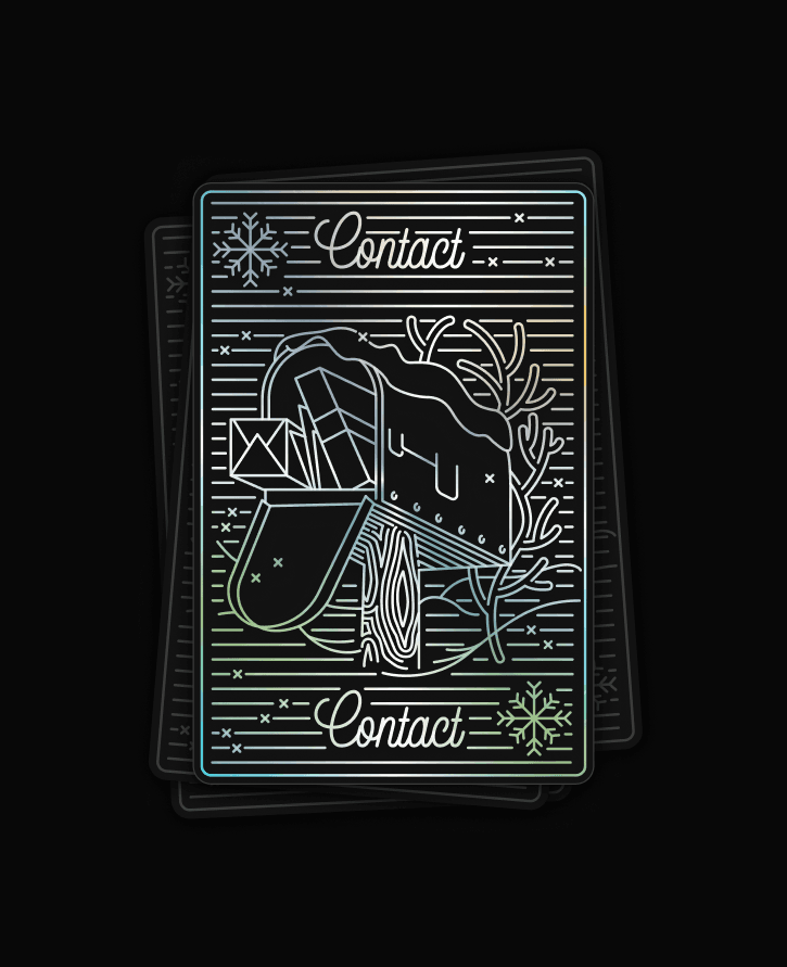 A set of illustrated cards that explores a monoline and monochromatic visual language. It incorporates holographic elements and includes various interactive games to showcase the dynamic movement of the cards.
