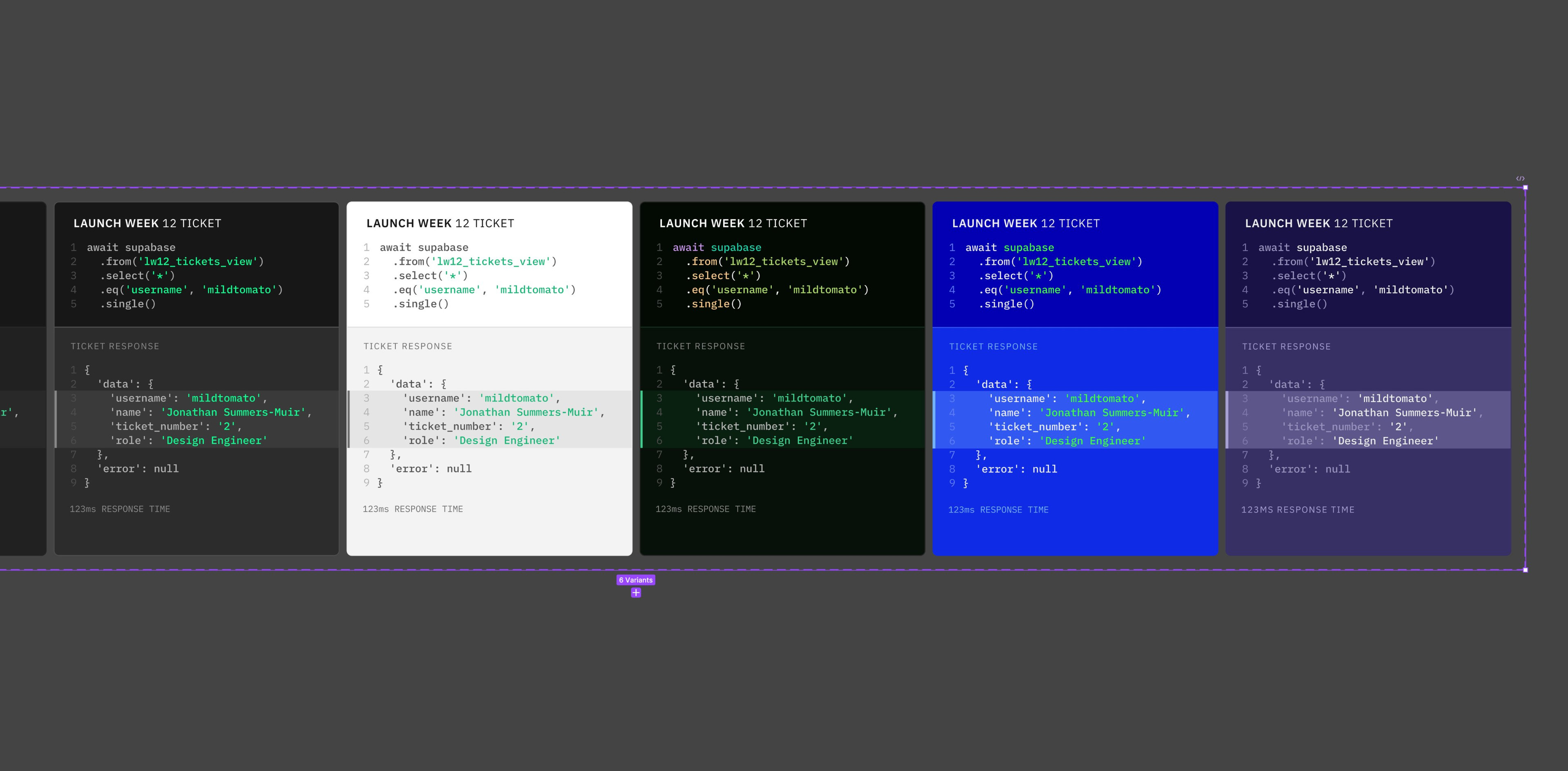 Screenshot from Figma exploring different takes for the Supabase Launch Week ticket.